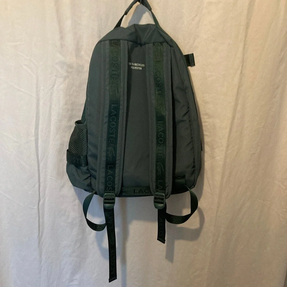 Lacoste Green Recycled Polyester Backpack Logo Straps Buckle Daypack Bag